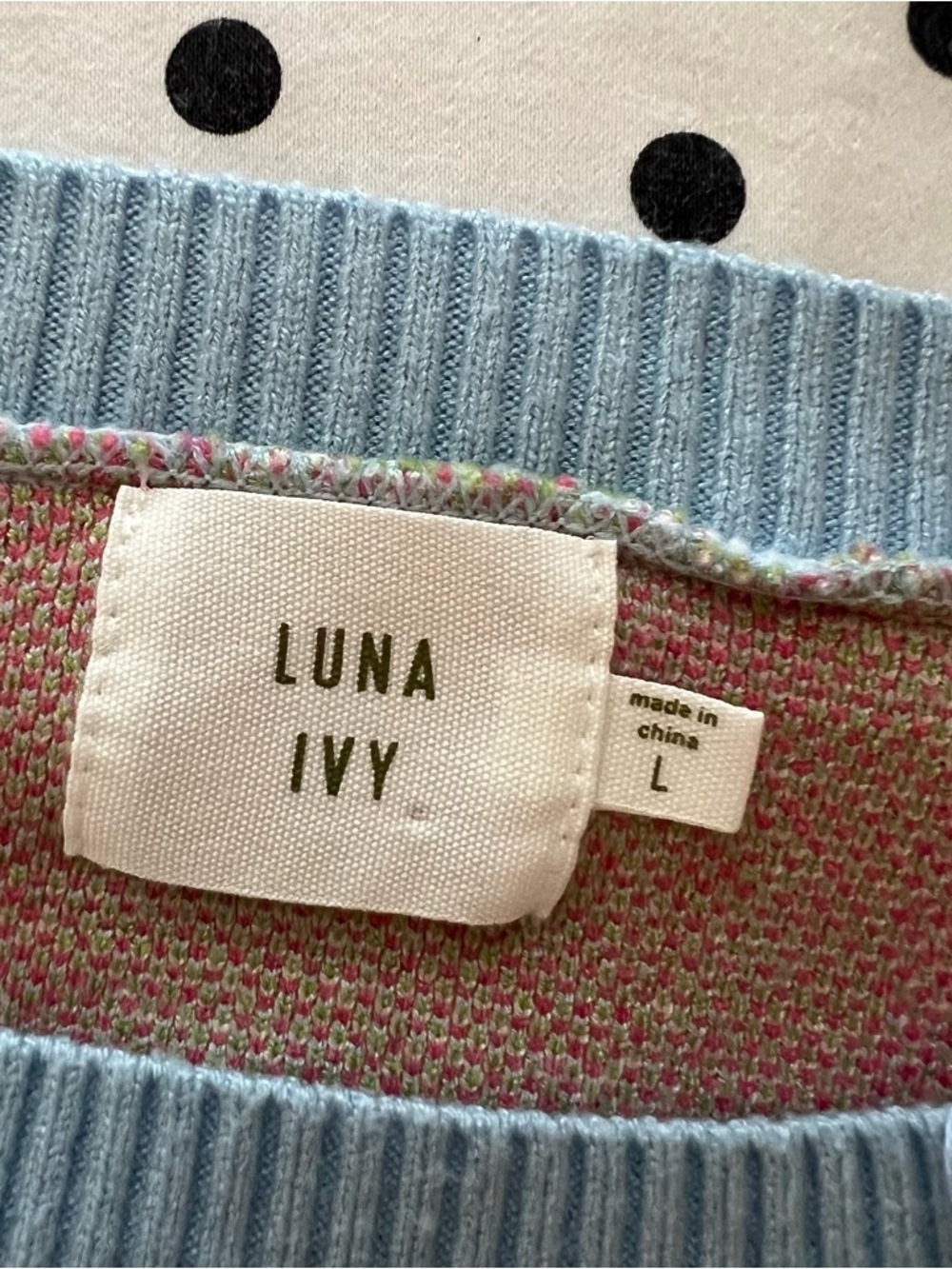 Luna Ivy Blue Checkered Strawberry Sweater Size L - Picture 6 of 7